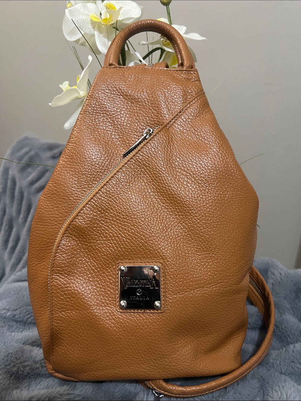 Valentina Tan Pebbled Leather Backpack